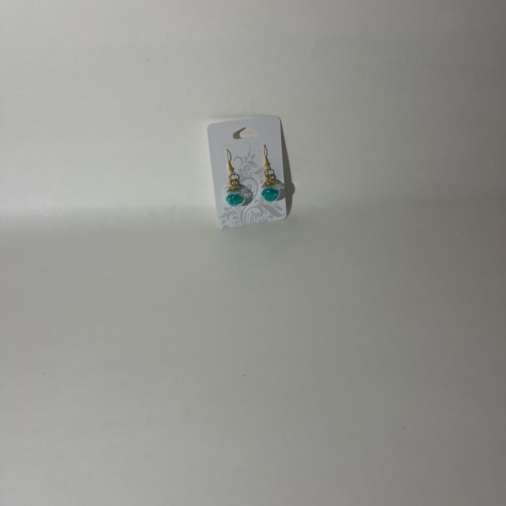 teal glass ornament earrings handmade